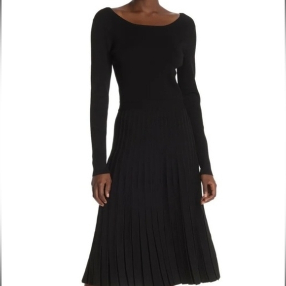 Tory Burch Florence Softly Pleated Midi Bateau Neck Dress LARGE BNWT